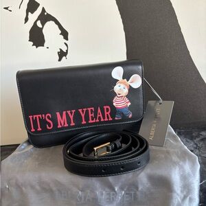 Alberta Ferretti Black Leather 'It's My Year' Graphic Crossbody Bag